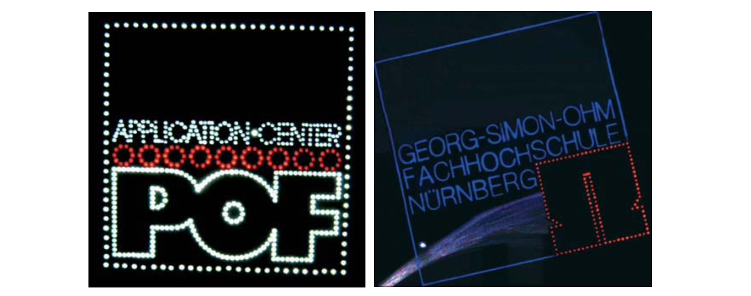 لوگوی POF-AC و دانشگاه علوم کاربردی جورج سیمون اهم با نورپردازی POF